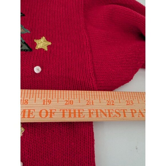 Nutcracker Teddy Bear Cardigan Womens Size Medium Red Embellished Ugly Christmas - Picture 11 of 12